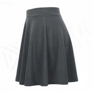 Jupe courte trapèze pour femme, couleur unie, taille élastique, confortable, en tissu spandex et polyester, pour toutes les saisons - Product Image 3