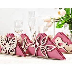 Wooden Bird Napkin Holder Free Standing <b>Table</b> Decorative Stand Cute Design Pink Fabric Base - Product Image 3