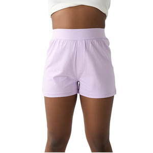 Shorts de Punto Lavanda Sólido de Cintura Alta para Mujer con Bolsillos, Transpirables, Ajuste Casual, Cintura Elástica - Product Image 2