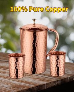 Copper elegant jug with lid and glass set metal drinkware for <b>water</b> juice serving durable reusable kitchen dining - Product Image 6
