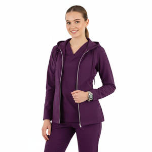 Blouse médicale élégante pour femme, veste à capuche entièrement zippée, uniforme d'infirmière, tenue de travail pour hôpital et médecins, design ajusté et chaud - Product Image 4