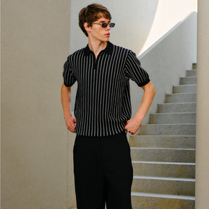 Camisas Polo Blancas de Manga Corta con Rayas Verticales para Hombre, Logotipo Personalizado, Anti-Pilling, Cierre de Cremallera de un Cuarto, Camisa Polo de Punto para Hombre - Product Image 5