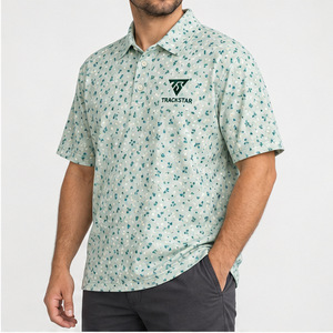 Camisa Polo Trackstar para Hombre, Color Verde Menta, Estampado de Hojas Abstractas, Manga Corta, Cuello con Botones, Camisa Casual de Golf, Logotipo Personalizado - Product Image 4