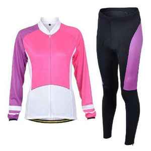Ensemble de maillot de cyclisme pour femmes, rose et violet, manches longues, fermeture éclair intégrale, pantalon respirant en spandex, tenue de vélo assortie - Product Image 1