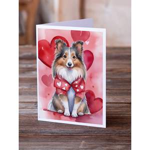 Whimsical Sheltie My Valentine A7 Tarjetas de notas Paquete de 8 tarjetas en blanco con sobres Tamaño 5x7 para saludos - Product Image 2
