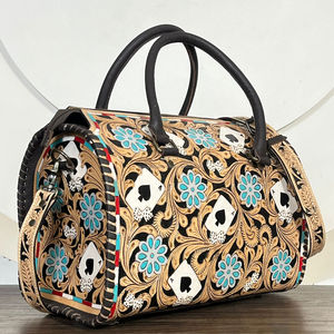 Ensemble de 3 sacs de voyage de luxe personnalisés en cuir véritable, motif floral et cartes à jouer, sacs bandoulière assortis - Product Image 3