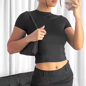 <b>Women's</b> <b>White</b> Cropped T-<b>Shirt</b> <b>Short</b> <b>Sleeve</b> Crew Neck Slim Fit Casual Summer Top 100% Cotton Jersey Breathable - Product Image 3