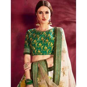 -Vestidos de noche de seda Banglori con estampado floral verde Ropa DE BODA Lehenga Choli - Product Image 3