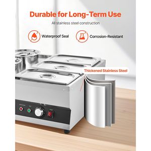 Scaldaspezie Elettrico Commerciale in Acciaio Inossidabile 6.34QT per Pentole e Vasche 1/3, 86~185 Fahrenheit, Attrezzatura per Mantenimento e Riscaldamento Regolabile - Product Image 6