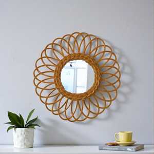 Espejo Redondo Natural de Ratán con Diseño de Rayos de Sol, Espejo de Pared de Bambú, Adorno Decorativo Bohemio para Sala de Estar - Product Image 3