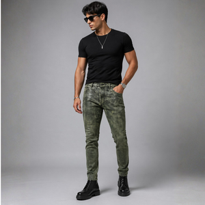 Men's Fashionable Plus Size Leather Pants New <b>Jeans</b> Style Mid Waist Button Fly Vintage Decoration Straight OEM Service Available - Product Image 1
