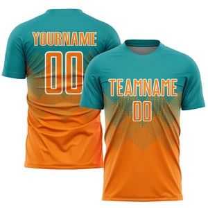 Uniforme de Fútbol Sublimado Personalizado OMMIZ INDUSTRY al por Mayor, Color Verde Azulado, Naranja y Blanco - Product Image 1