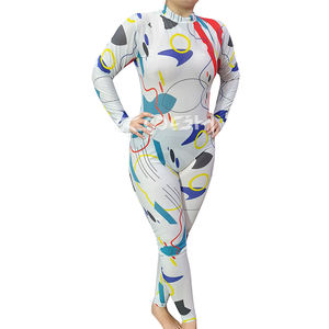 Traje de Yoga de una Pieza con Estampado Geométrico Abstracto, Manga Larga, Cuello Alto, Mono Deportivo, Estampado Completo, Elástico - Product Image 2