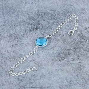 Blue Topaz Gemstone 925 Sterling Silver Plated Bezel Connector Shape Chain <b>Bangles</b> <b>for</b> Anniversary Gift Party Everyday Wear - Product Image 2
