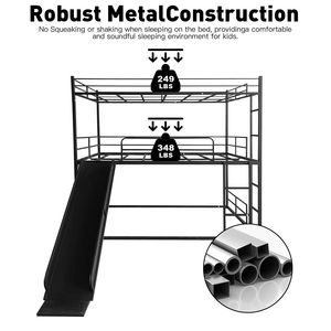 Letto a soppalco nero a una piazza e mezza con scivolo e scaletta per bambini - Product Image 2