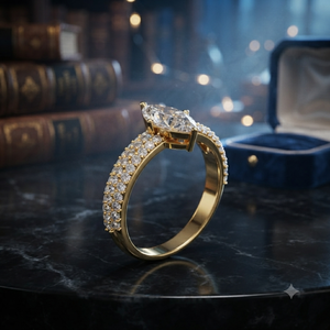 Marquise Cut Lab Grown Diamond <b>Ring</b> Gold Plated Bridal Wedding Band Micro Pave Luxury Jewelry for Women - Product Image 1