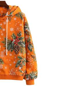 Sudadera con Capucha para Mujer con Estampado de Copos de Nieve Navideños en Color Naranja, Felpa de Algodón, Estilo Casual, Fabricante Personalizado, Proveedor de Ropa al por Mayor - Product Image 4
