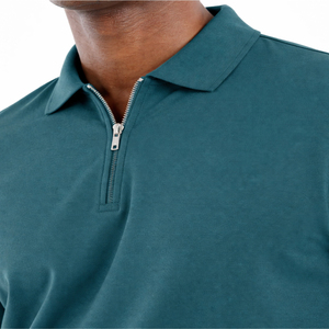 Men's Teal Polo Shirt And Shorts <b>Set</b> Quarter Zip Solid <b>Knitted</b> Breathable Casual Summer Outfit - Product Image 6