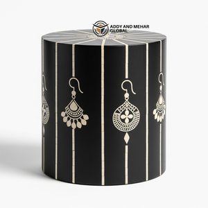 Black Floral Bone Inlay Side Table – Luxury Handcrafted End Table Modern Black Bone Inlay <b>Stool</b> Table – Floral Pattern Accent - Product Image 6