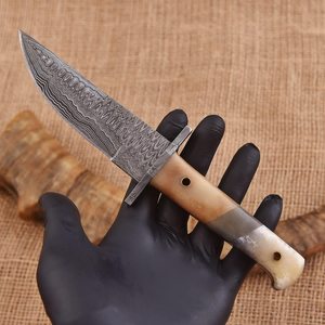 Damascus Steel Skinner <b>Knife</b> Drop Point Blade 0.6mm Thickness Wooden Handle Single Edge Outdoor Tool - Product Image 1