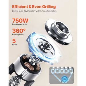 Griglia per Hot Dog a 5 Rulli in Acciaio Inox, 750W, Doppio Controllo della Temperatura, Macchina per Hot Dog Rimovibile, Accessori per BBQ - Product Image 6