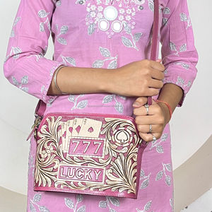 Sac à bandoulière pour femme en cuir rose mignon à motif floral, nouveau modèle 777 Jackpot, porte-monnaie en cuir repoussé, vente chaude - Product Image 4