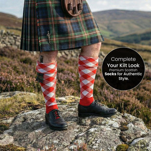 Chaussettes écossaises personnalisées faites à la main à motif Argyle rouge et blanc pour kilt, chaussettes de bagarreur écossais, meilleures ventes - Product Image 6