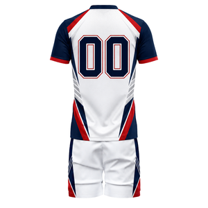 Ensemble d'uniformes de volley-ball respirants bleu marine et blanc pour adultes, maillot sublimé à manches longues et short, pour entraînement et compétition athlétique - Product Image 3