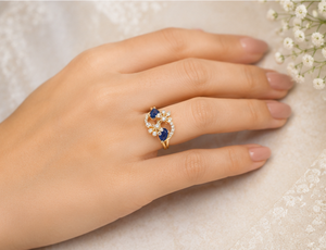 14K Gold Plated Flower <b>Cluster</b> Ring with Blue <b>Crystal</b> Pave Setting Luxury Jewelry for Women Party Gift - Product Image 2