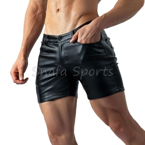 กางเกงขาสั้นหนังดีไซน์เนอร์สำหรับผู้ชายรุ่นใหม่ ระบายอากาศได้ดี สีพื้น เอวปรับได้ รับผลิตแบบ OEM - Product Image 5