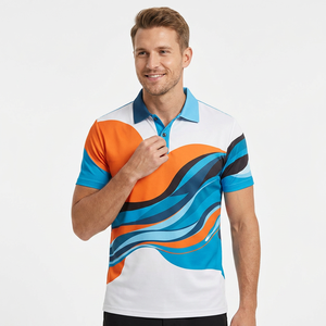 Men's Short Sleeve <b>Polo</b> Shirt With Abstract Geometric Print <b>Orange</b> Blue White Color Block Quick Dry Knitted Polyester Casual Fit - Product Image 6