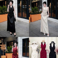 Robe longue élégante et décontractée pour femme, unie, lavable, confortable, taille naturelle, pour polo en soie à manches courtes