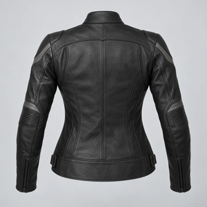 Chaqueta de Motocicleta de Cuero Negra para Mujer, Resistente al Viento, con Protección UV y Transpirable, Cierre Completo y Cuello Alto - Product Image 3