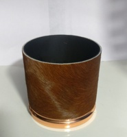 Pot à bougie en cuir de crocodile blanc avec couvercle en or rose, porte-bougie cylindrique en cuir avec couvercles