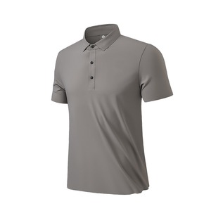 Camisa Polo Oxford de Manga Corta para Hombre, Color Sólido, Cierre de Botones, Corte Regular Informal, Gris - Product Image 1