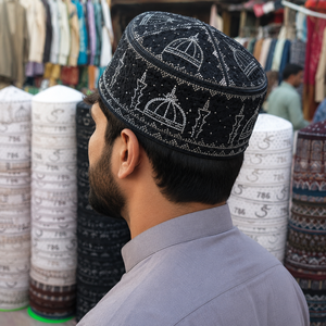Gorro de Oración Islámico Bordado a Mano de Primera Calidad para Hombre, Kufi Tradicional Musulmán, Taqiyah, Topi, Gorro para Ramadán, Eid, Namaz, Hecho a Mano - Product Image 2