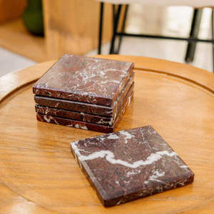 Stylish Handmade <b>Marble</b> <b>Coaster</b> Set of 5 Elegant Red Zebra Pattern Square Design Natural Stone <b>Coasters</b> for Luxury Home - Product Image 4