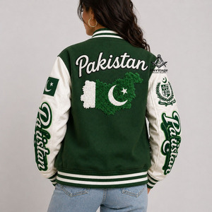 Veste de baseball varsity pour femmes HMR Custom Letterman, verte et blanche, avec broderie |   Vêtements grecs de la fraternité, héritage maçonnique - Product Image 2