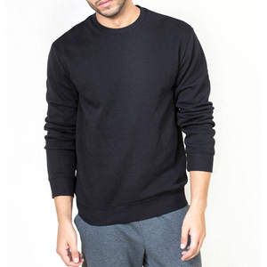 Sweat-shirt à col rond noir uni en mélange de coton tricoté à manches longues respirant coupe classique décontracté pour l'automne et l'hiver - Product Image 1