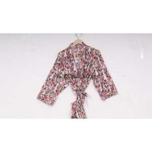 Bata Kimono 100% Algodón con Estampado Floral para Mujer, Ropa de Noche de Verano, Vestido de Playa, Bata con Logo Trasero - Product Image 6