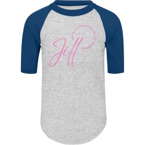T-shirt Raglan Jack and Jill gris marine à manches trois quarts, imprimé graphique, col rond, décontracté, unisexe, style baseball, pour événements - Product Image 1