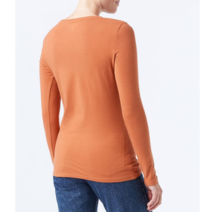 Camiseta de Alta Calidad para Mujer, Manga Corta, Color Sólido, Cuello en V, Corte Casual, Largo Regular, con Cierre, 100% Algodón, Primavera/Verano - Product Image 2