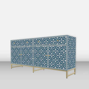 Mesa de consola moderna de lujo Mesa de centro de moda con material de resina de estilo floral Mesa auxiliar de cama con incrustaciones de hueso con soporte de hierro - Product Image 1