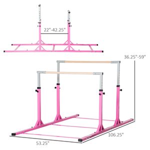 Sbarre parallele rosa per ginnastica junior, 13 livelli di altezza regolabile, doppio blocco di sicurezza, per interni/esterni - Product Image 3