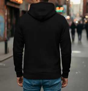 Sweat-shirt à capuche noir pour homme, coupe classique, pull-over décontracté en molleton uni, haut d'automne - Product Image 4