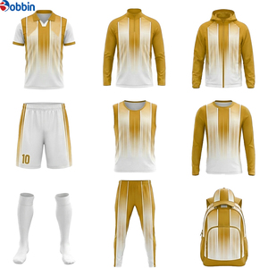 Conjunto de Uniforme de Fútbol de Alta Calidad, Transpirable y Cómodo, Camiseta de Fútbol Sublimada con Degradado Amarillo y Blanco, Pantalones Cortos - Product Image 1