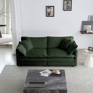 Divano Moderno a Due Posti in Tessuto Ciniglia Verde per Soggiorno, Grande Dimensione con 4 Cuscini Imbottiti - Product Image 2
