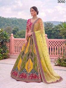 Embroidered Anarkali Lehenga Set Chiffon <b>Net</b> <b>Dupatta</b> Printed Indian Wedding Outfit for Women - Product Image 3