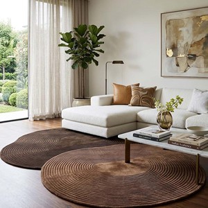 Alfombra Redonda |   Alfombra de Lana Marrón Suave y Afelpada, Alfombra Elegante para Sala de Estar o Dormitorio, Decoración de Hogar Minimalista de Lujo Hecha a Mano - Product Image 5