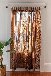 Panel de Cortina de Organza con Diseño Bohemio de Parches, 100% Seda, Rojo Naranja Floral, Decoración para Ventana, Instalación con Cinta Adhesiva, Bloqueo Total de Luz - Product Image 2